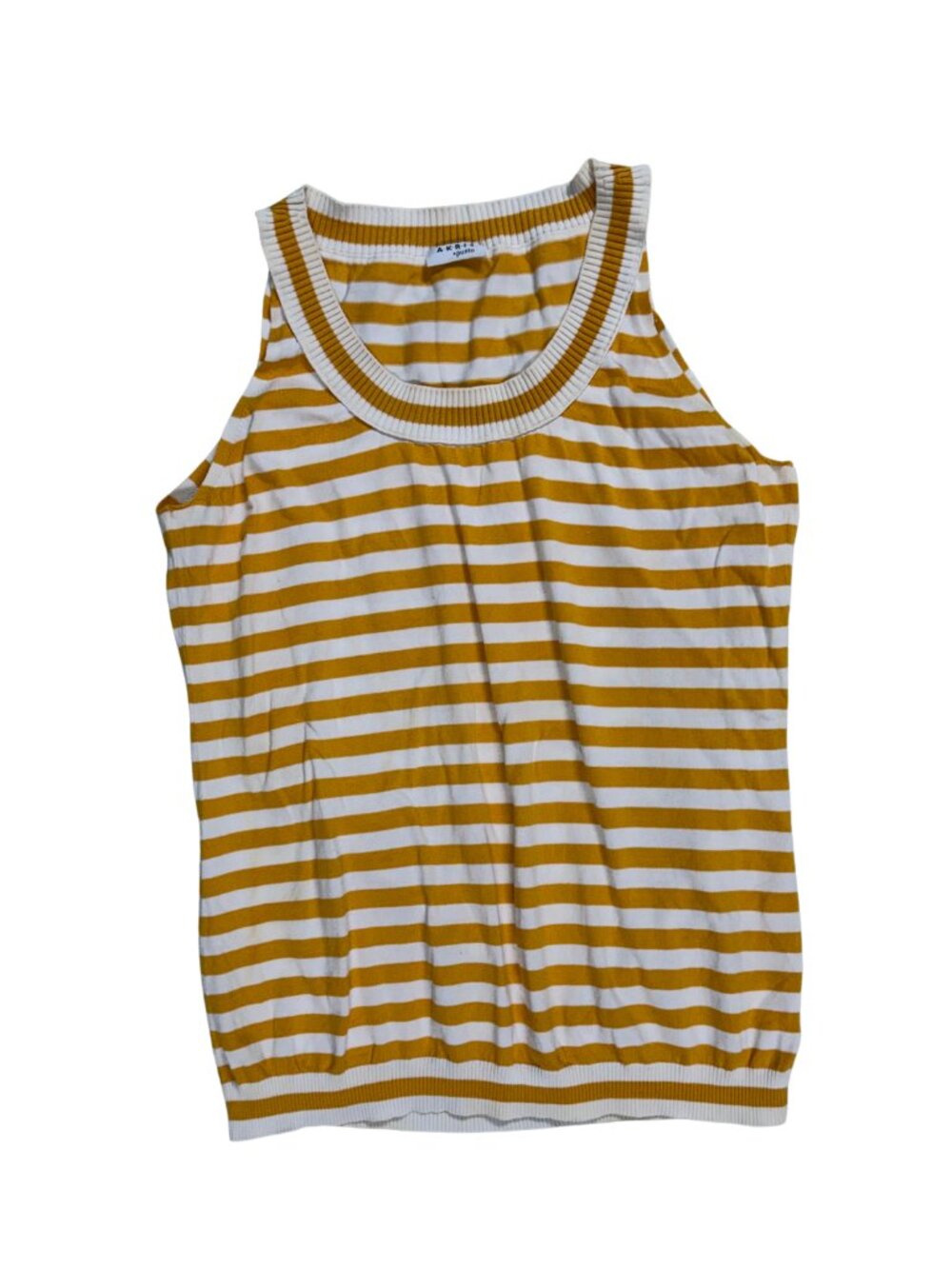 AKRIS punto Cotton Knit Yellow and White Striped Sleeveless Top Size S/M